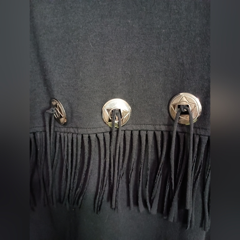 Vintage Set 411 Sportswear Black Fringe Top and Skirt with Button Accents_Med - Picture 6 of 11